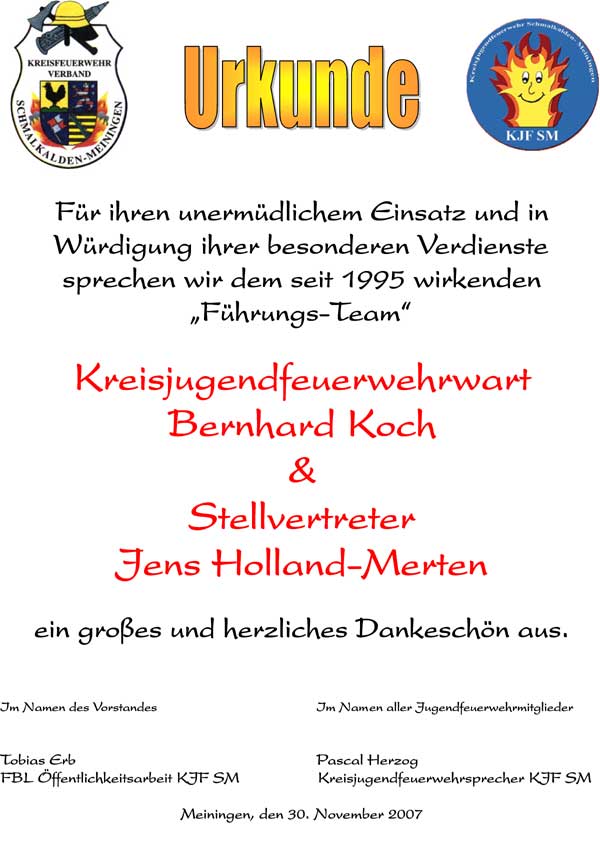 Urkunde an Bernhard und Jens